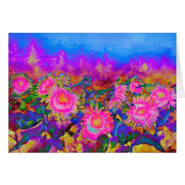 Champs de tournesol, fleurs abstraites roses (Devant horizontal)