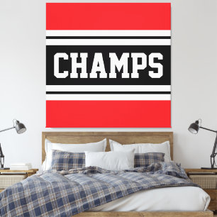 CHAMPS Hellrot Schwarz-weiße Rennstreifen Leinwanddruck