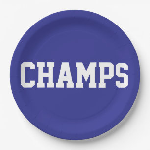 CHAMPS Lustig Sportlich Weiße Schrift Auf Tiefblau Pappteller