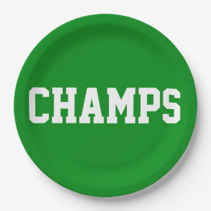 CHAMPS Lustiger Sportlicher Weißer Text Auf Hellig Pappteller