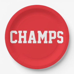CHAMPS Spaß Sportlich Weißer Text Auf Hellrot Pappteller