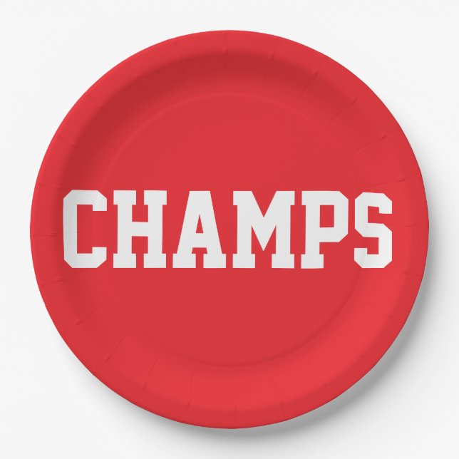 CHAMPS Spaß Sportlich Weißer Text Auf Hellrot Pappteller (Vorderseite)