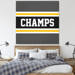 CHAMPS Sportlich Orange Schwarz Weiß Grau Streifen Leinwanddruck