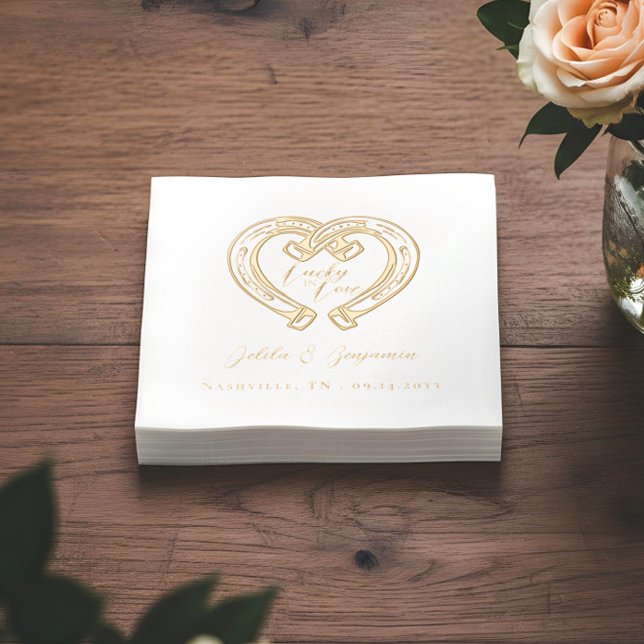 Chance Amour Rustique Occidentale Cœur de Fer à Ch (Lucky Love Rustic Western Horseshoe Heart Wedding Foil Napkins)
