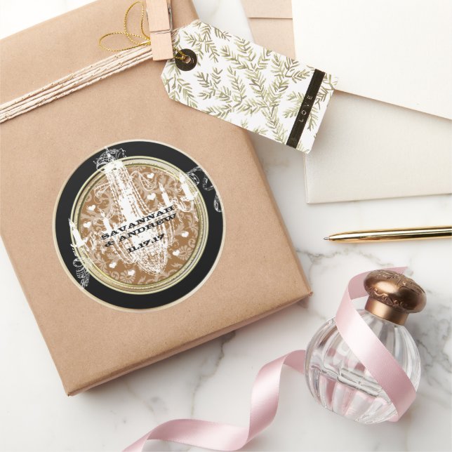 Chandelier Gold Wedding Siegel Runder Aufkleber (Schenken)