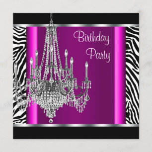 Chandelier Hot Pink Zebra Birthday Party Einladung