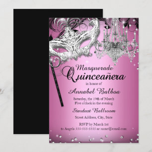 Chandelier-Maskerade Rosa Quinceanera-Einladung Einladung