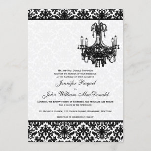 Chandelier noir blanc Damas Faire-part de mariage