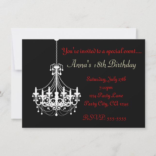 Chandelier noir & blanc Elegance Party Invitation (Devant)