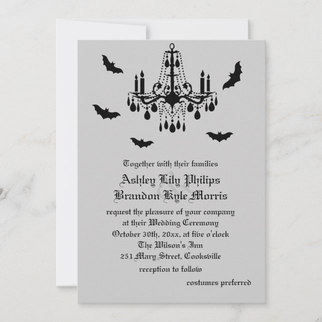 Chandelier noir et Mariage damassé Invitation (Devant)