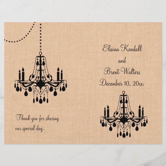 Chandelier on Burlap Wedding Program (Vorderseite)