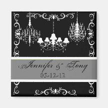 Chandeliers Black and Gray Names and Date Magnet