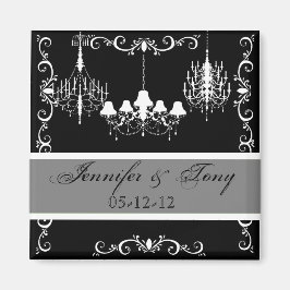 Chandeliers Black and Gray Names and Date Magnet