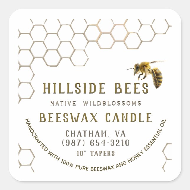 Chandelle de cire d'abeille pure Étiquette avec pe (Devant)