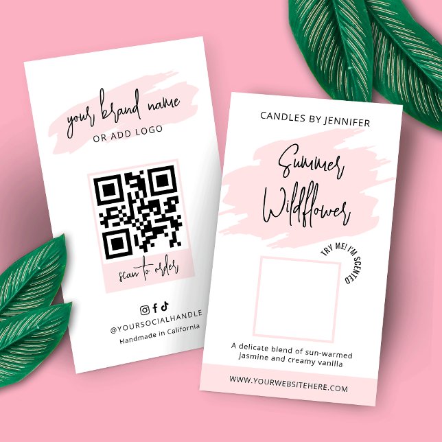 Chandelle Échantillon Tester Parfum de la carte pa (Trendy blush pink watercolor candle fragrance tester cards with fully editable text & colors)