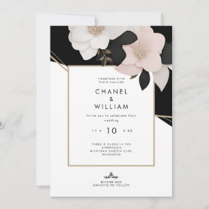 Chanel-inspirierte rosafarbene florale Hochzeit Einladung