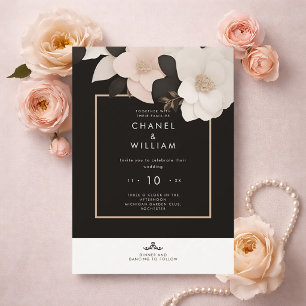 Chanel-inspirierte schwarze Blumenhochzeit Einladung