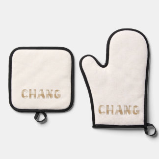 Chang Hmong Nachname Beige Kariert Ofenhandschuh & Topflappen-Set