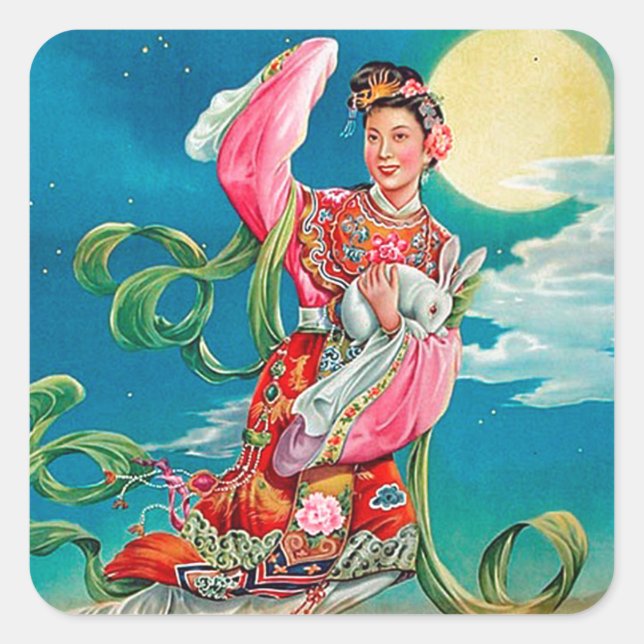Chang'e 嫦 zum Mond Mitte des Herbstes 娥 Quadratischer Aufkleber (Vorderseite)