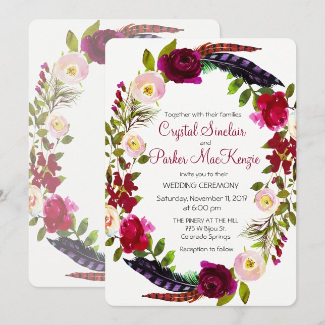 CHANGE FARBE - Einladung zur Hochzeit von Burgund- (Vorne/Hinten)