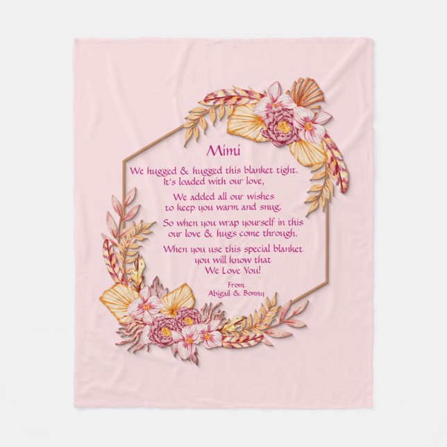 Change Text Add Name Boho Flower Frame Hug Hugged  Fleecedecke (Vorderseite)