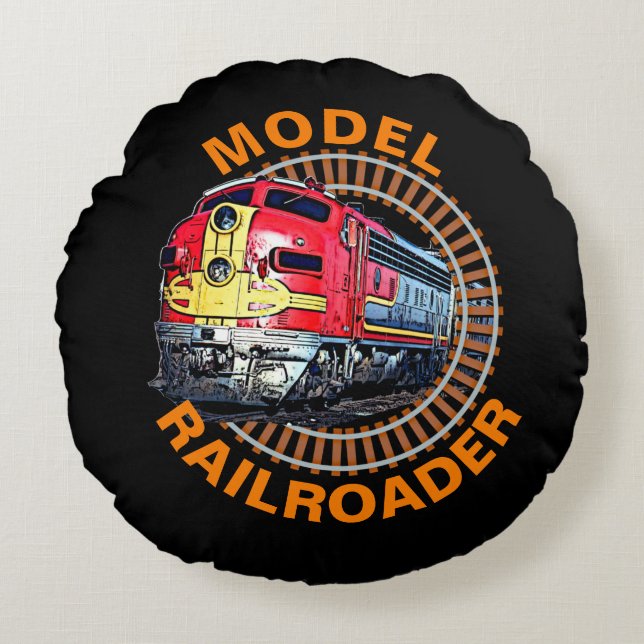 Change Text Model Railroader Red Yellow Diesel Thr Rundes Kissen (Vorderseite)