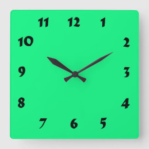 Changeable Numbered Bright Neon Green Clock Quadratische Wanduhr