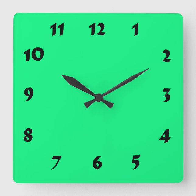 Changeable Numbered Bright Neon Green Clock Quadratische Wanduhr (Vorderseite)