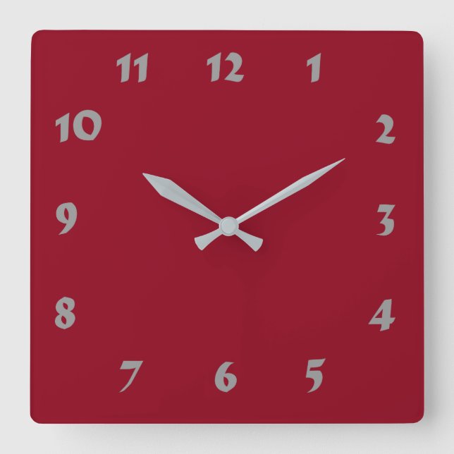 Changeable Numbered Dark Red Clock Quadratische Wanduhr (Vorderseite)