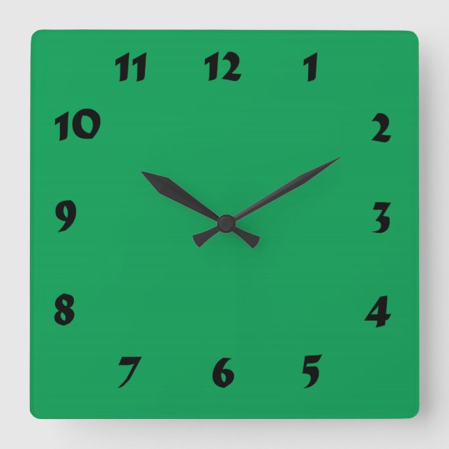Changeable Numbered Medium Green Clock Quadratische Wanduhr (Vorderseite)