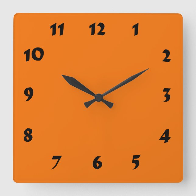 Changeable Numbered Orange Clock Quadratische Wanduhr (Vorderseite)