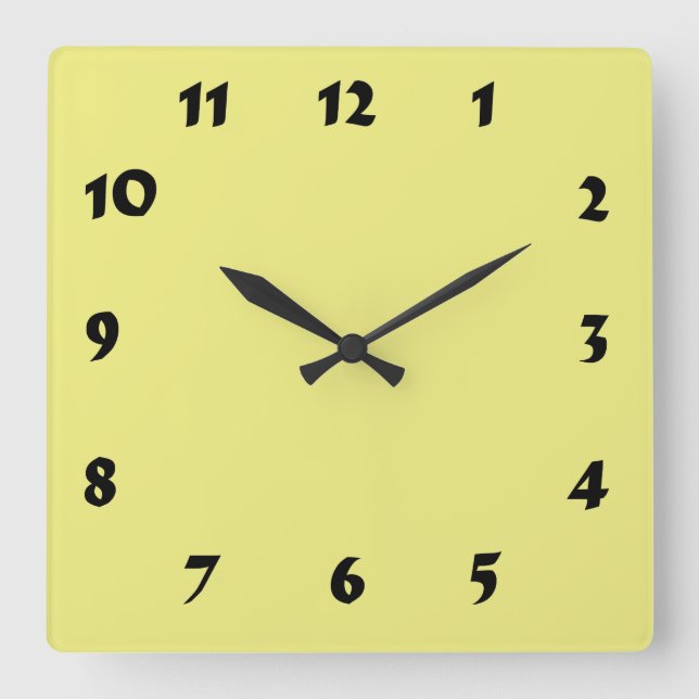 Changeable Numbered Pastel Yellow Clock Quadratische Wanduhr (Vorderseite)