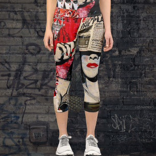 'Changement climatique' leggings capri rouge & noi