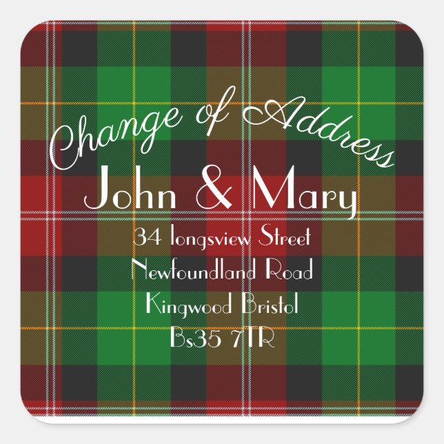 Changement d'adresse autocollant retour tartan rou (Devant)