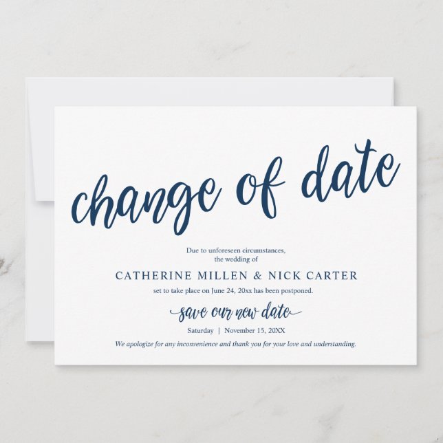 Changement de date de mariage, Navy, Carte d'annon (Devant)