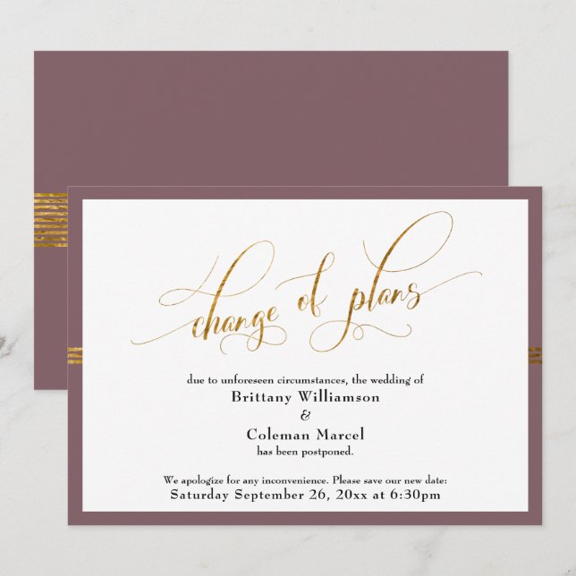 Changement de plan Elégant Mauve avec carte Gold S (Devant / Derrière)