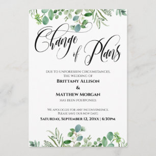 Changement de plan Eucalyptus Carte Mariage report