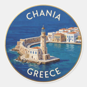Chania Griechenland Venezianischer Hafen Leuchttur Runder Aufkleber