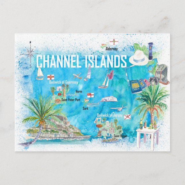 Channel Islands Guernsey Jersey Alderney Karte (Vorderseite)