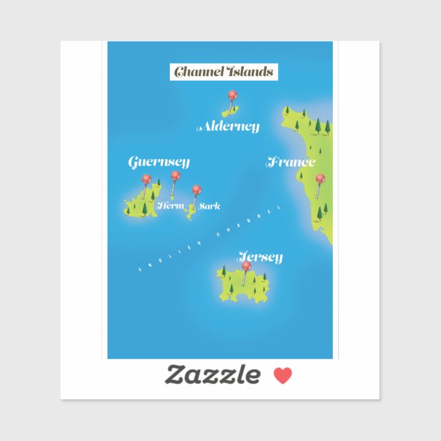 Channel Islands Map Poster. Aufkleber (Blatt)