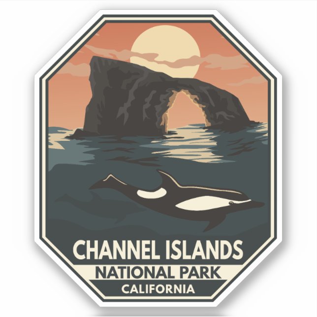 Channel Islands National Park Dolphin Retro Emblem Aufkleber (Vorderseite)
