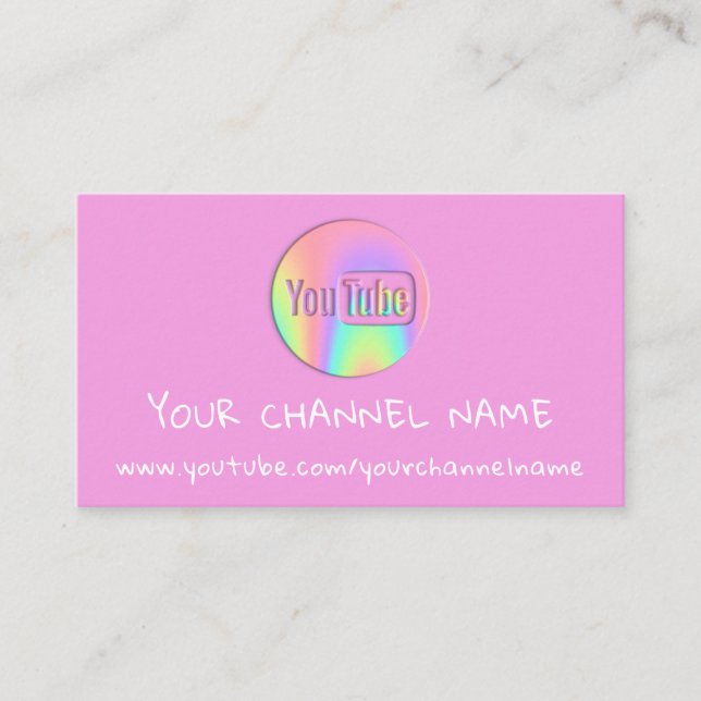 CHANNEL YOUTUBER LOGO QR CODE PINK HOLOGRAPH VISITENKARTE (Vorderseite)