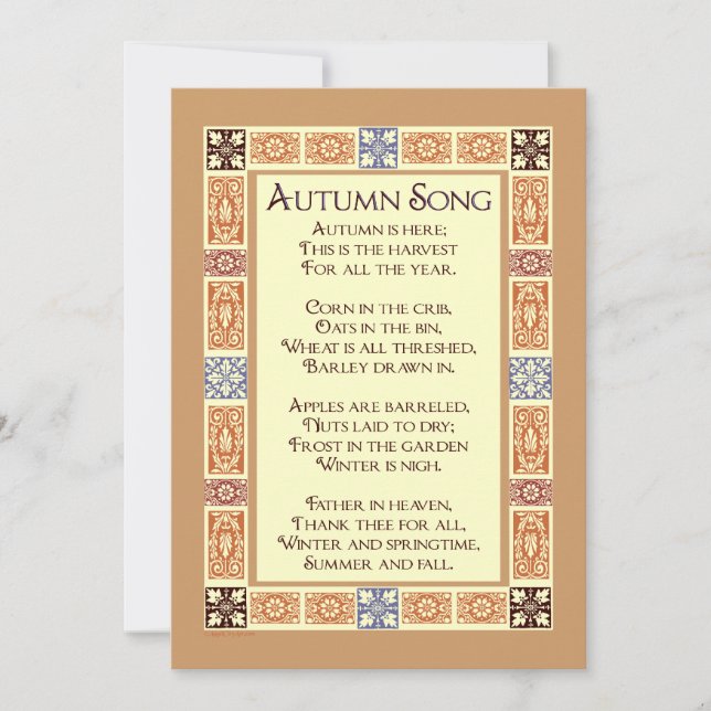 Chanson d'automne Thanksgiving Poem Invitations pe (Devant)
