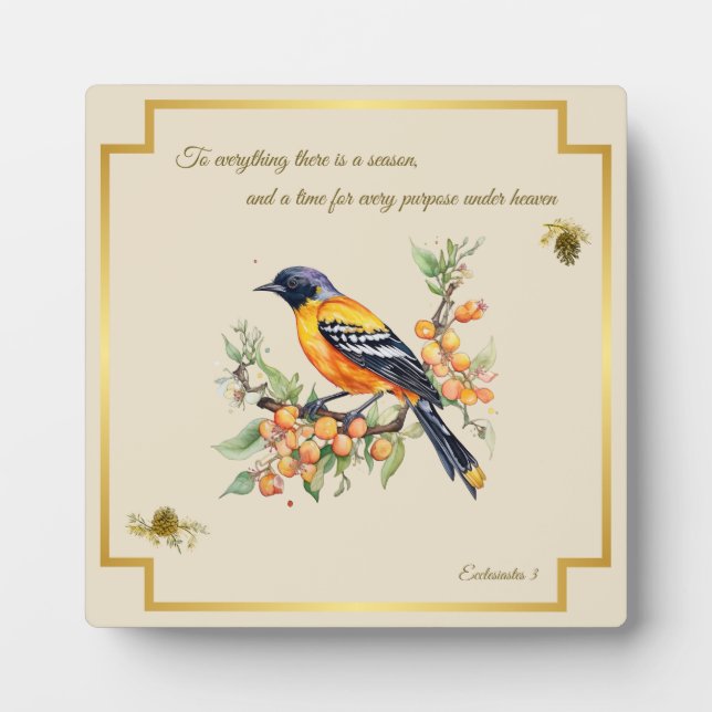 Chanson Oiseau Oriole Plaque Ecclesiastes 3 (Devant)