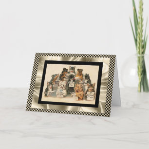Chant vintage Carte Chanter Chien & Chat Choir Mei
