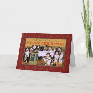 Chant vintage Chatons Chats Carte de Noël Rouge