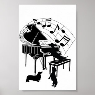 Chanter Dachshund Piano Imprimer Poster Papier (Ma