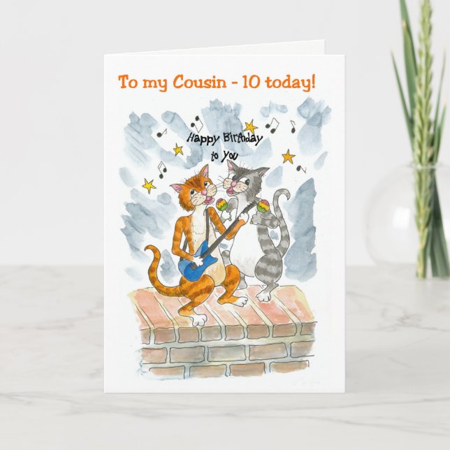 Chanter des chats 10e carte d'anniversaire amusant (Devant)