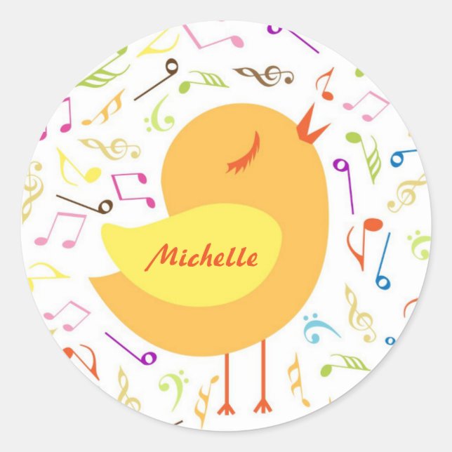 Chanter un oiseau avec des notes musicales Sticker (Devant)