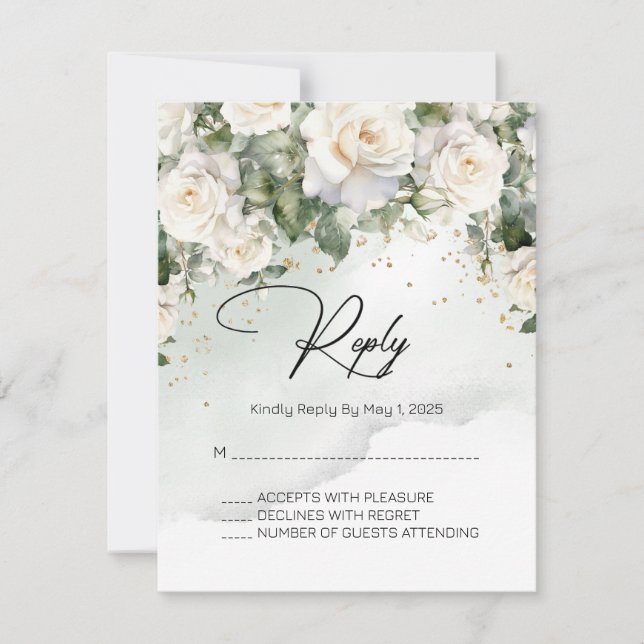 Chantilly Lace Rose Wedding RSVP Card (Vorderseite)